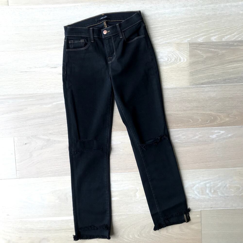 J Brand Distressed Step Hem Straight Leg Jeans Lawless Black sz 26 NWOT